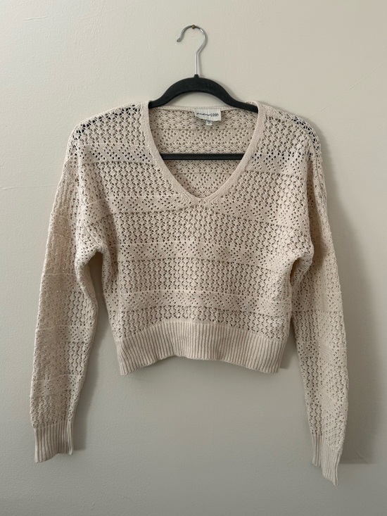 Freshman 1996 Sweaters - Boho Coastal Cream Ivory Open-Knit V-Neck Summer Sweater Beach Coverup Sz Sm